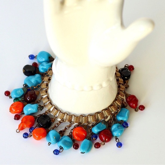 1930s unsigned Frank Hess / Miriam Haskell Book Chain Dangle Bracelet - Picture 4 of 9